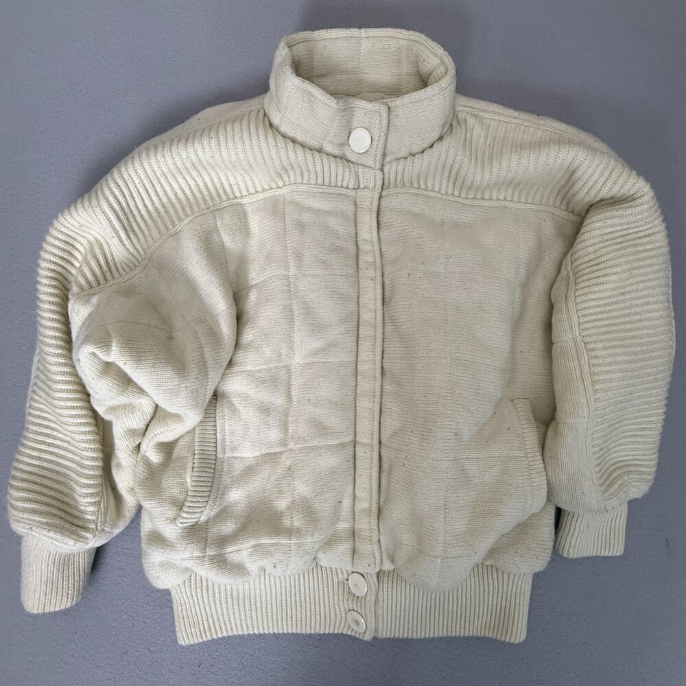 IB Diffusion Sport Off White Quilted Knit Jacket Snap Front Mock Neck Size L